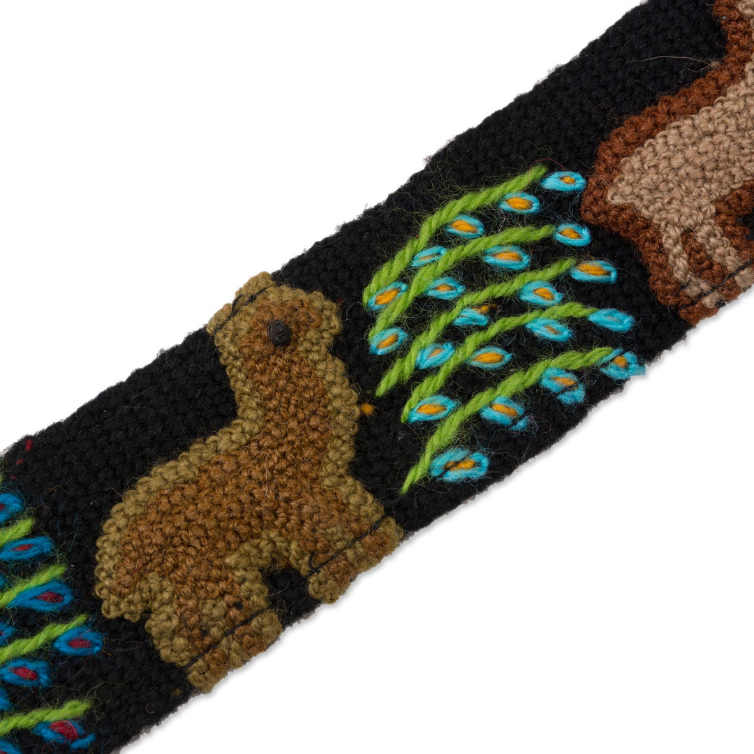 Embroidered Llama Pattern Wool Headband from Peru - Llama Parade