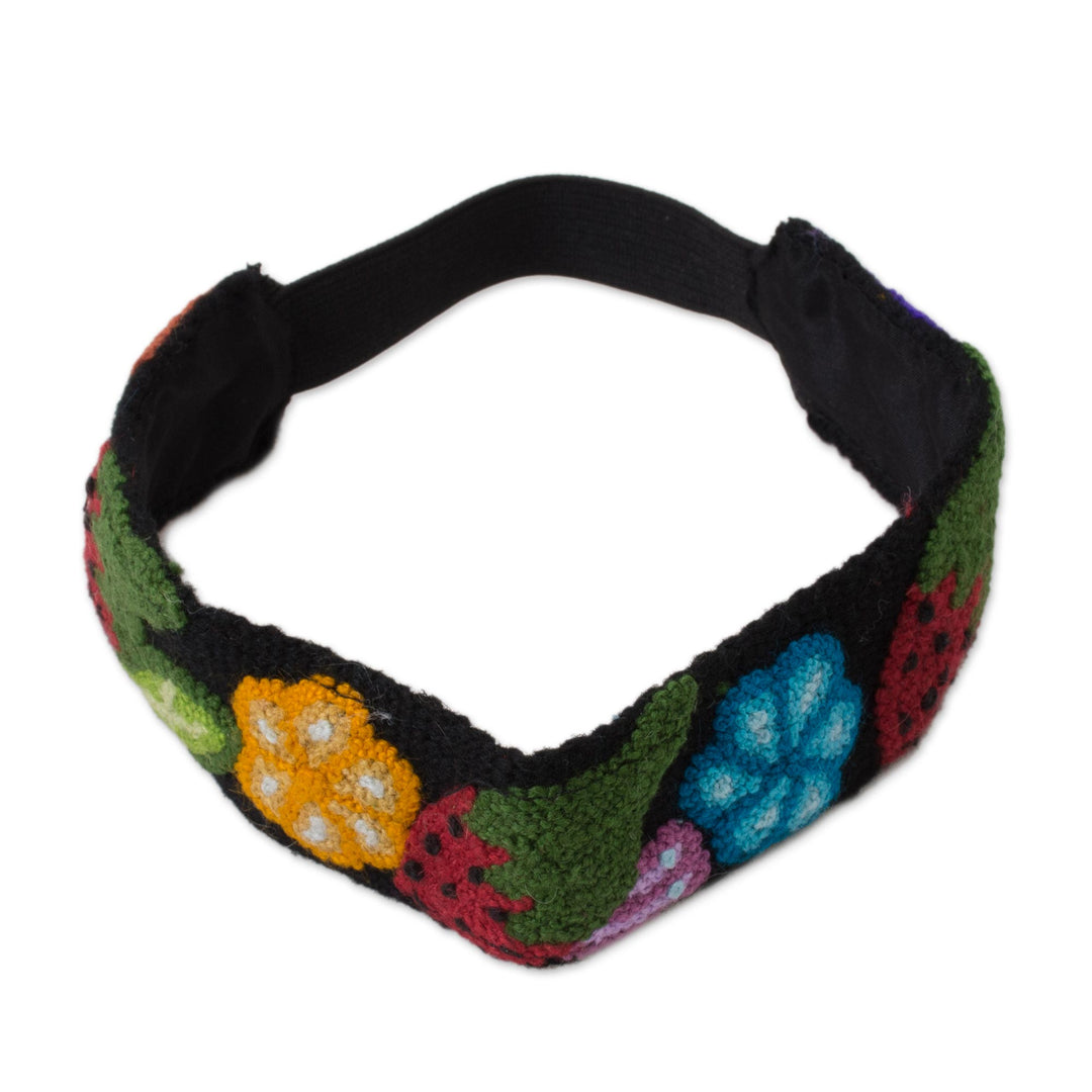 Floral and Strawberry Pattern Wool Headband from Peru - Flowers and Strawberries
