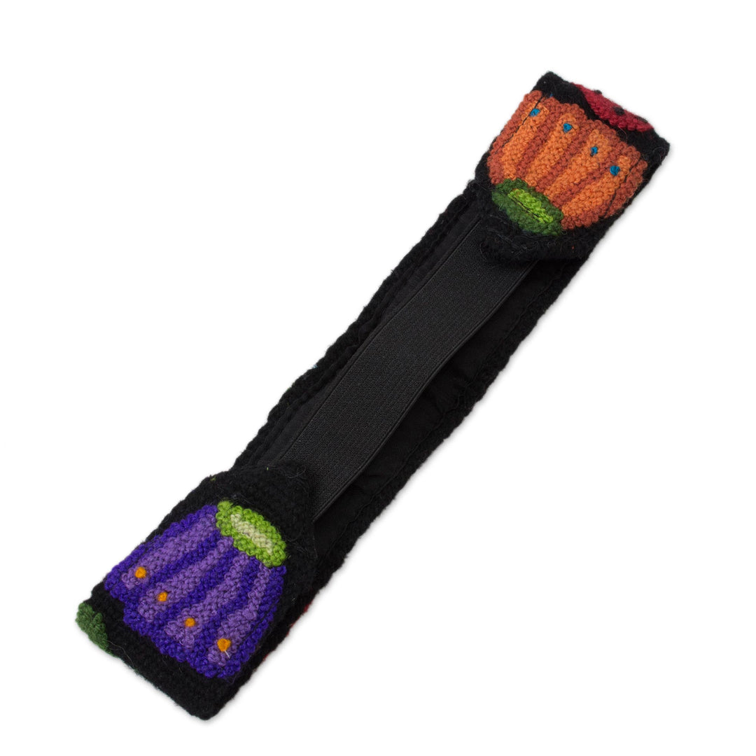 Floral and Strawberry Pattern Wool Headband from Peru - Flowers and Strawberries