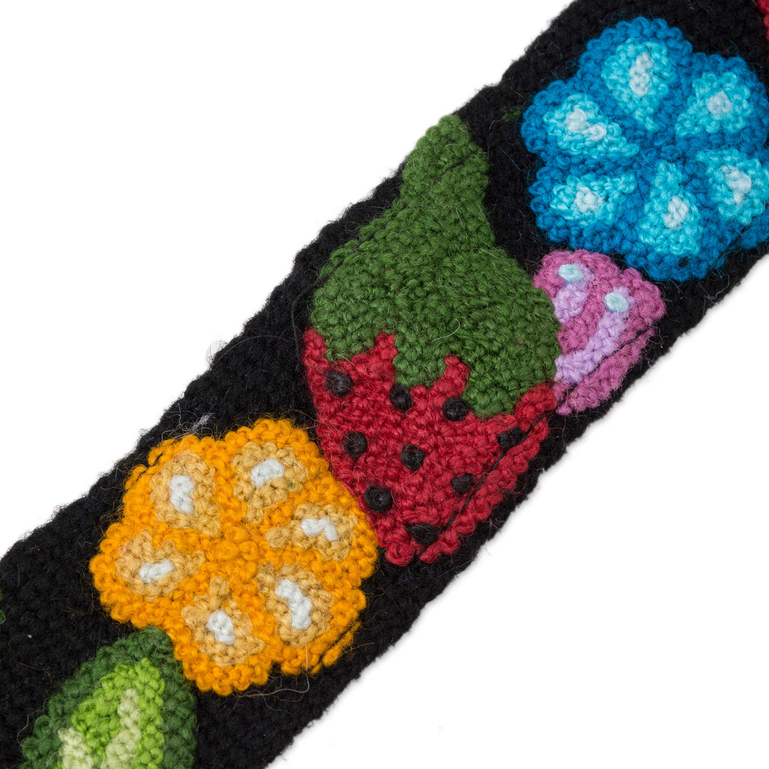 Floral and Strawberry Pattern Wool Headband from Peru - Flowers and Strawberries