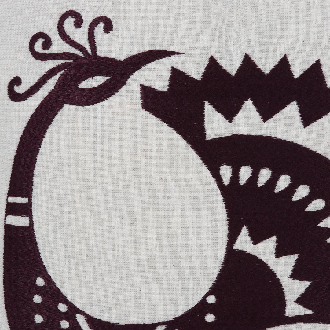 Peacock Pattern Embroidered Cotton Shoulder Bag in Mahogany - Peacock Pose in Mahogany