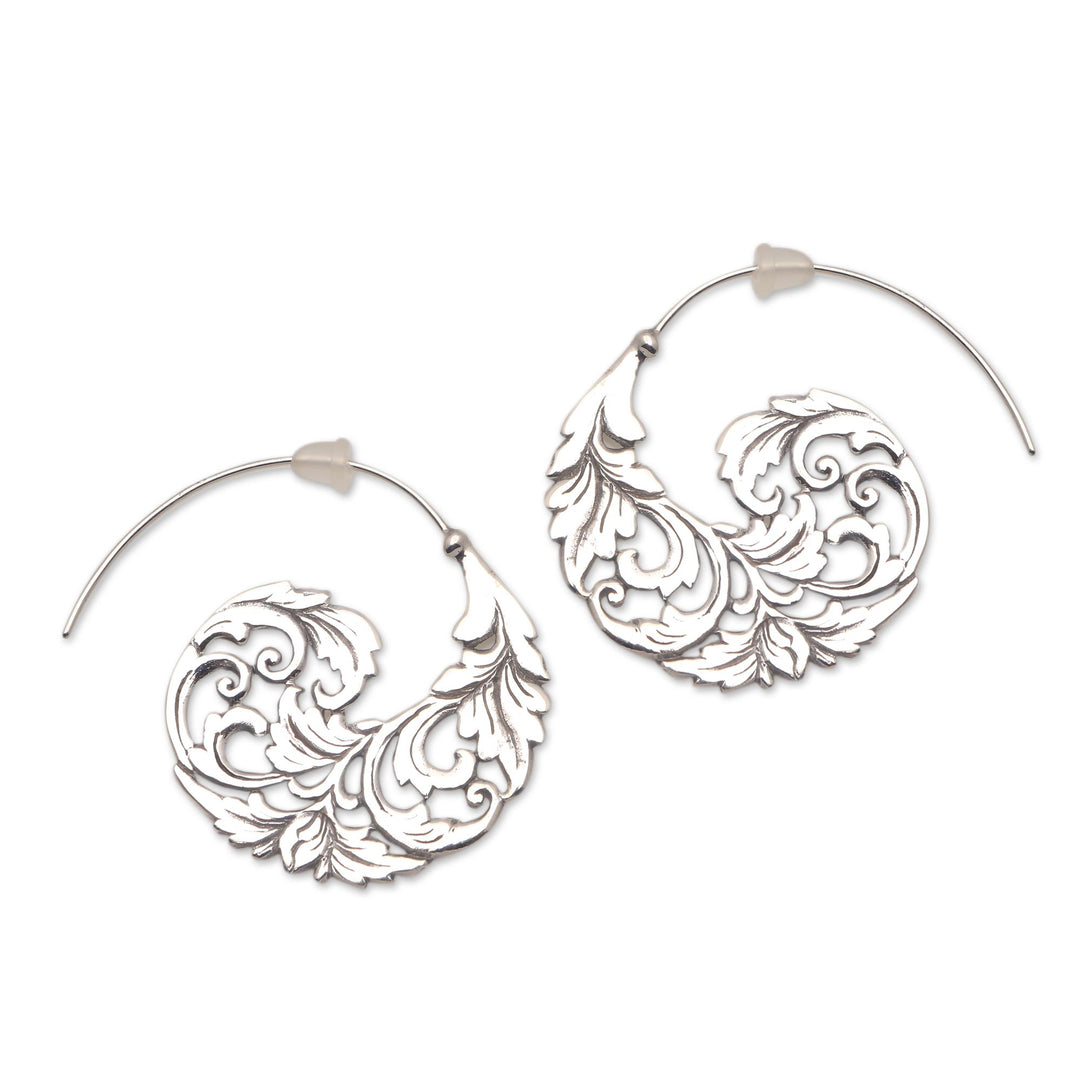 Sterling Silver Vine Half-Hoop Earrings from Bali - Garden Waves