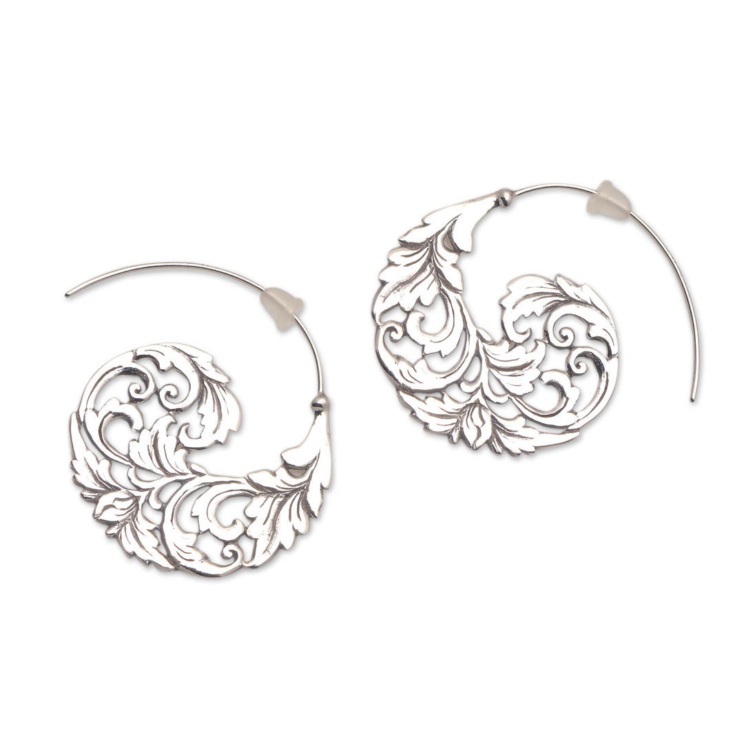 Sterling Silver Vine Half-Hoop Earrings from Bali - Garden Waves