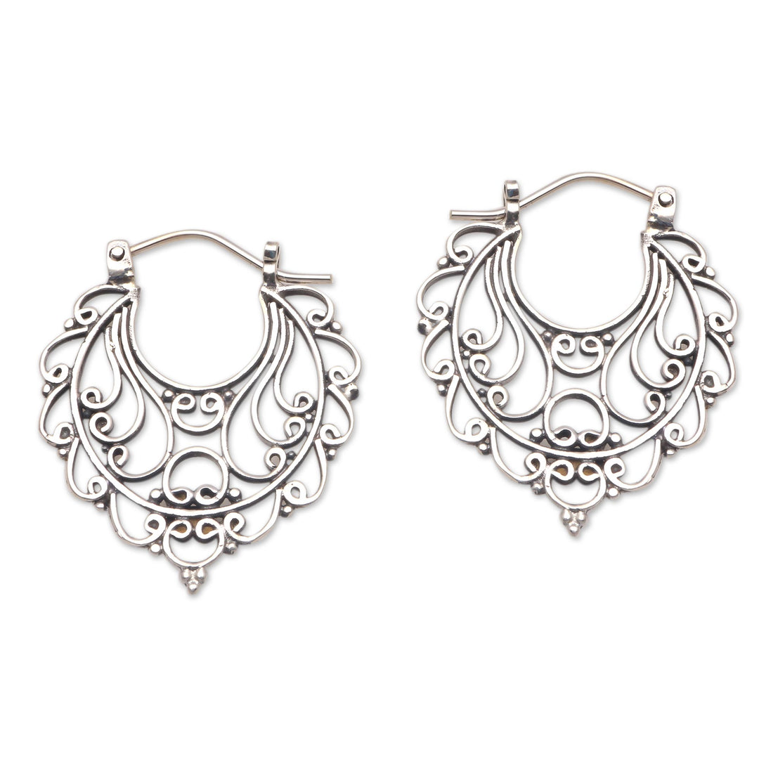 Swirl Pattern Sterling Silver Hoop Earrings from Bali - Always Charming