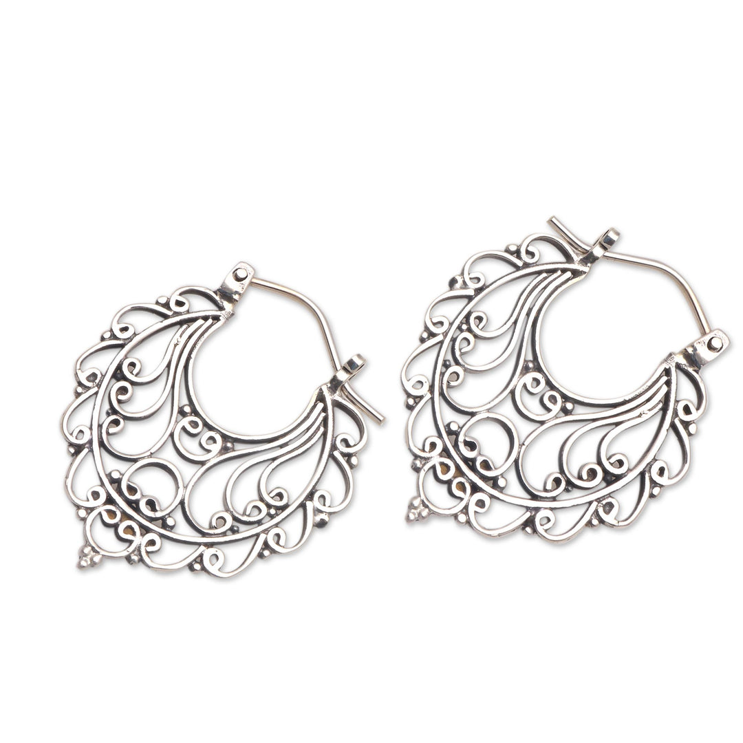 Swirl Pattern Sterling Silver Hoop Earrings from Bali - Always Charming
