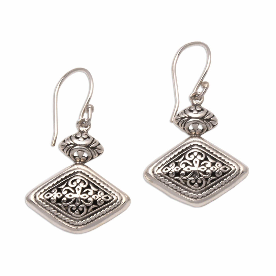 Rhombus-Shaped Sterling Silver Dangle Earrings from Bali - Brilliant Design