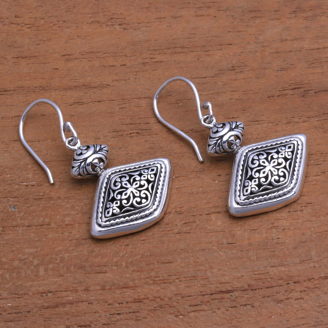 Rhombus-Shaped Sterling Silver Dangle Earrings from Bali - Brilliant Design