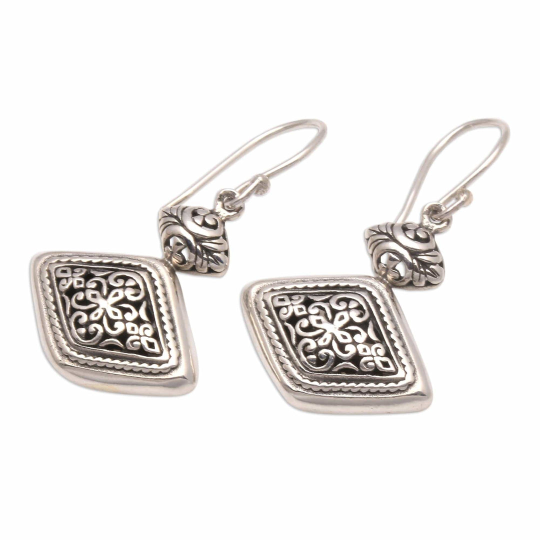 Rhombus-Shaped Sterling Silver Dangle Earrings from Bali - Brilliant Design