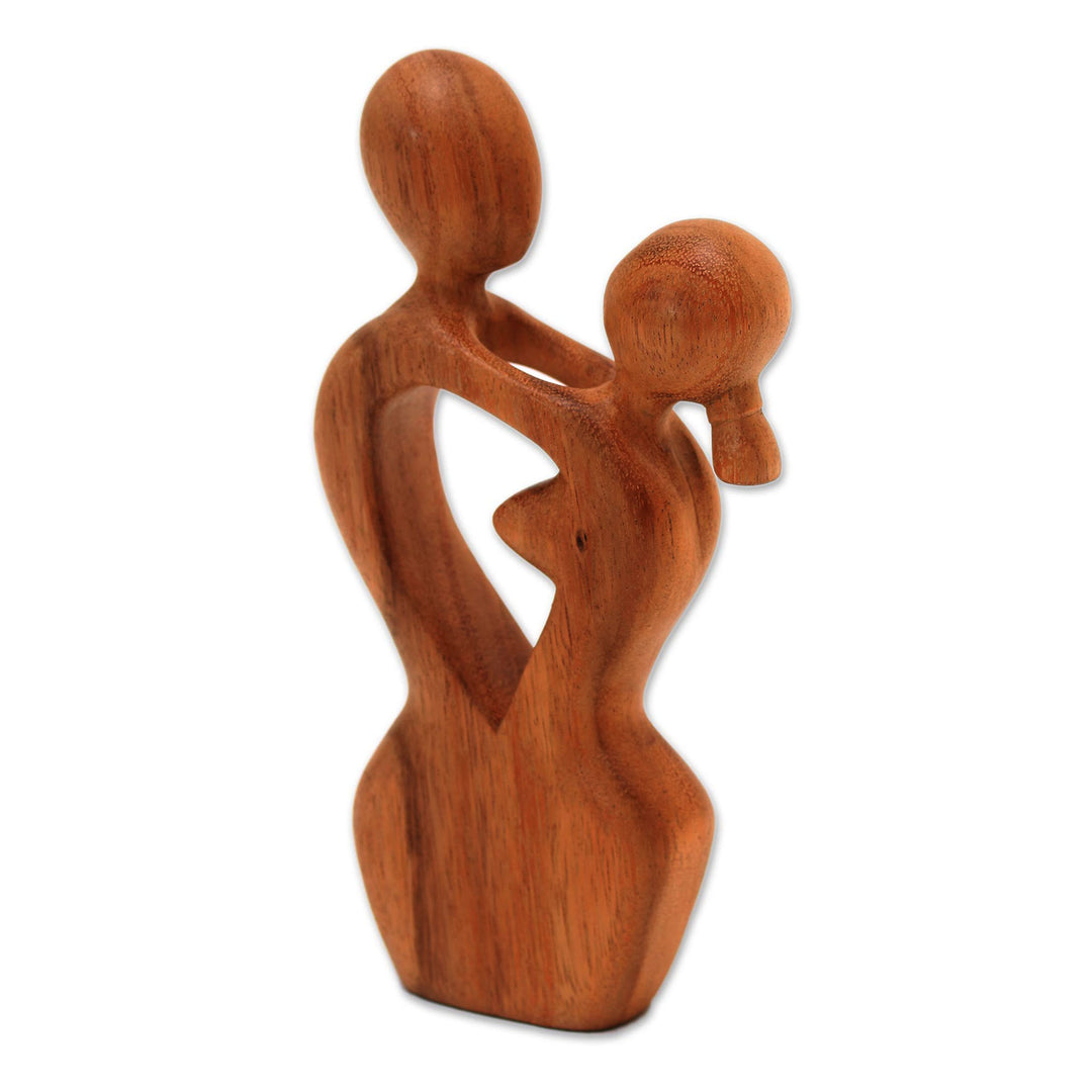 Hand-Carved Romantic Suar Wood Sculpture from Bali - Romance Dance