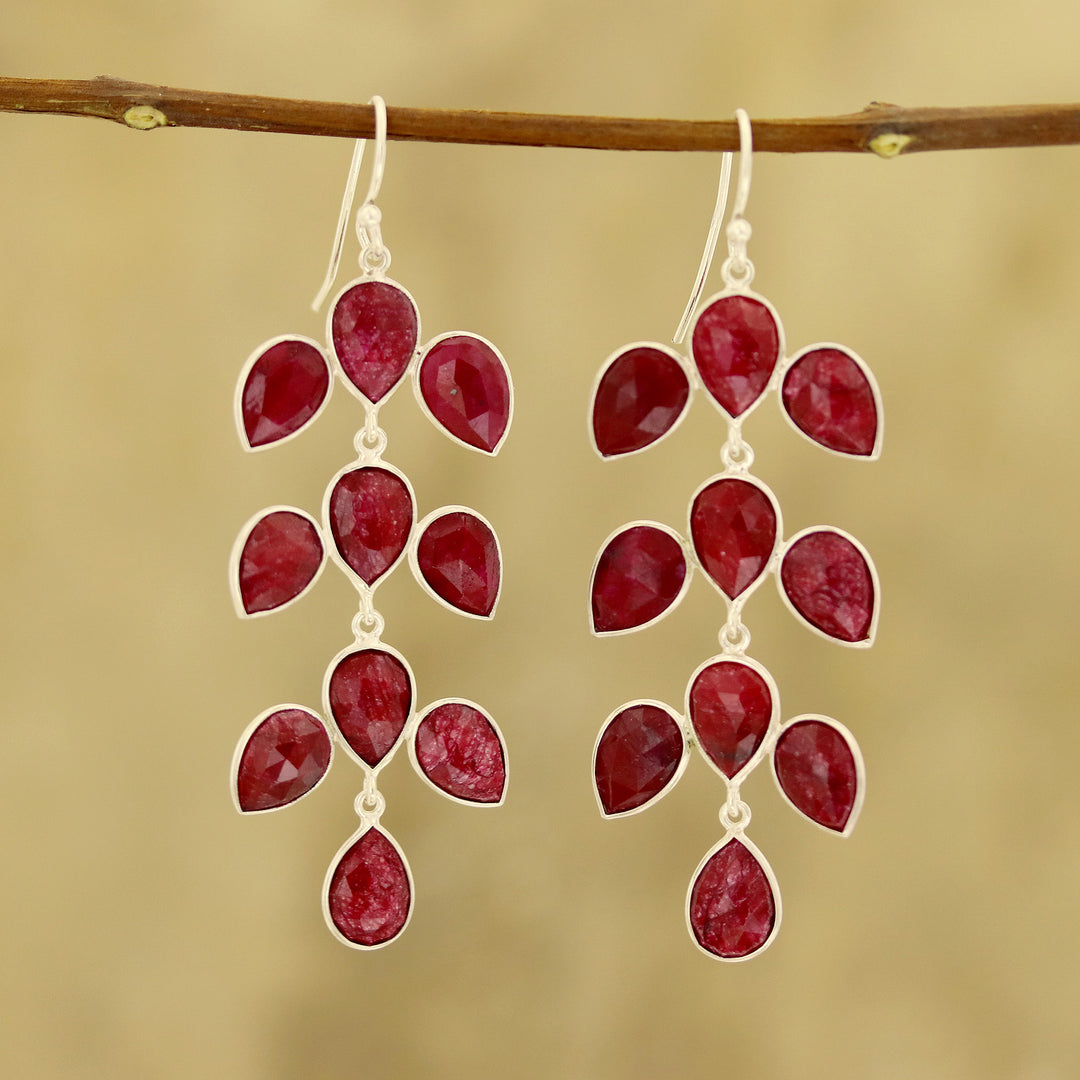 40-Carat Ruby Dangle Earrings from India - Leaf Cascade
