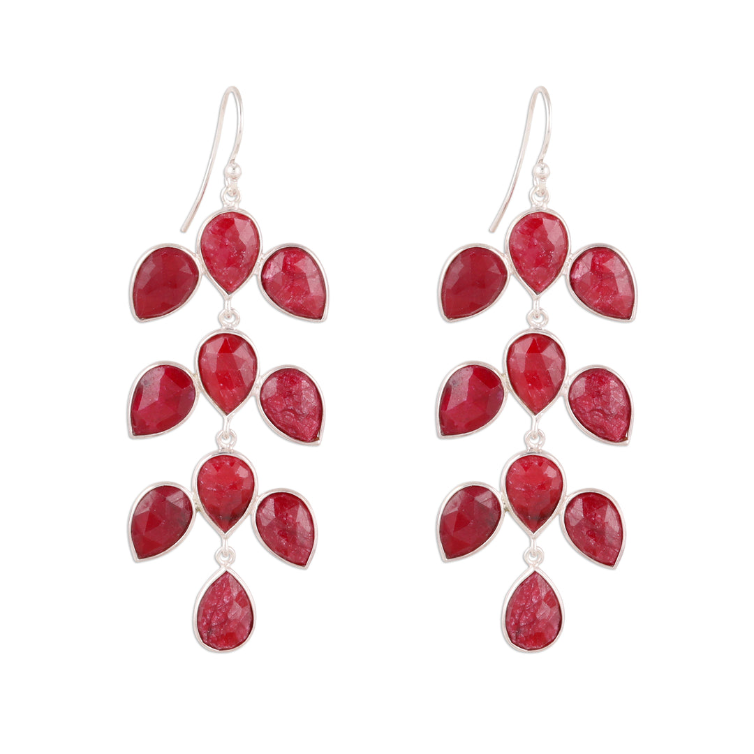 40-Carat Ruby Dangle Earrings from India - Leaf Cascade