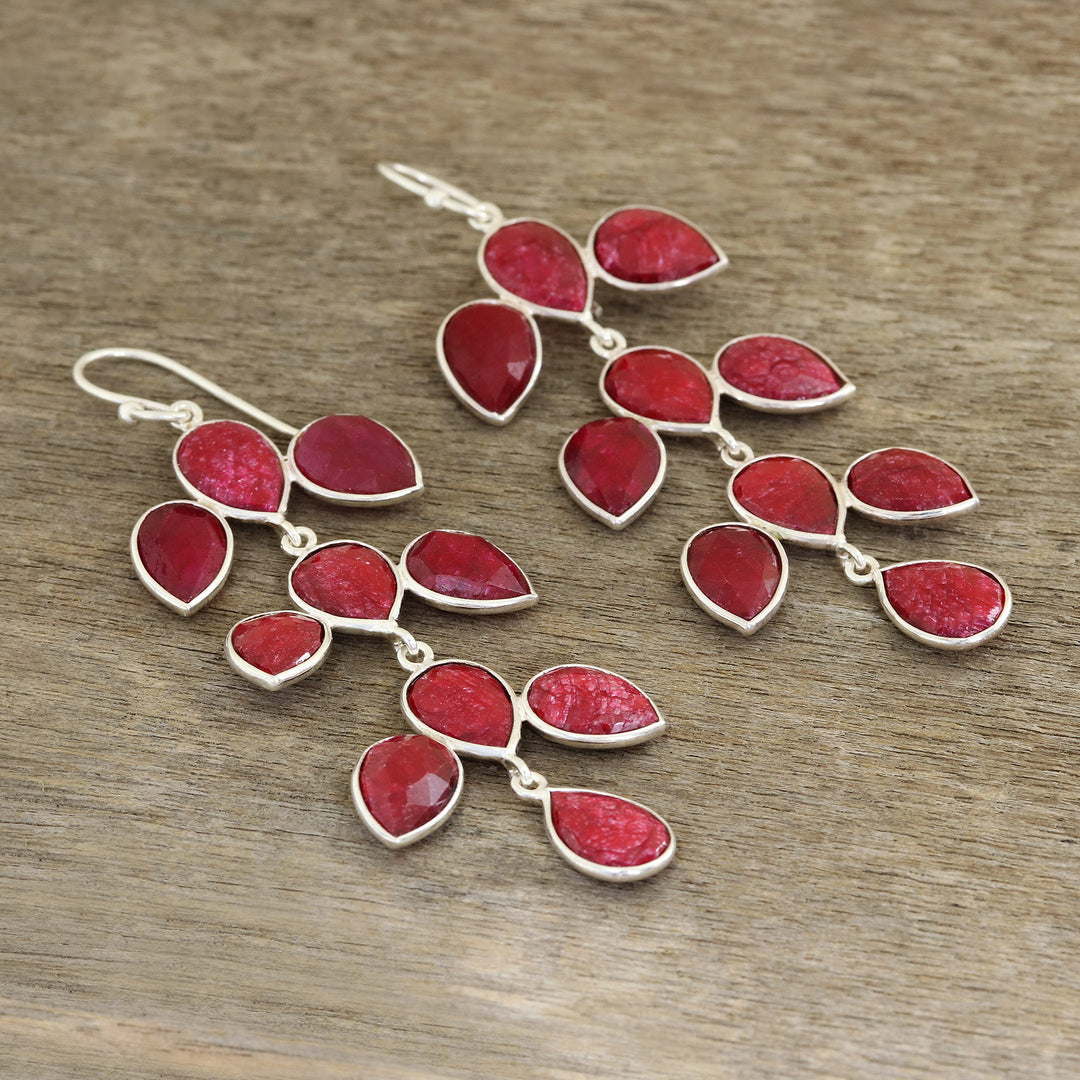 40-Carat Ruby Dangle Earrings from India - Leaf Cascade
