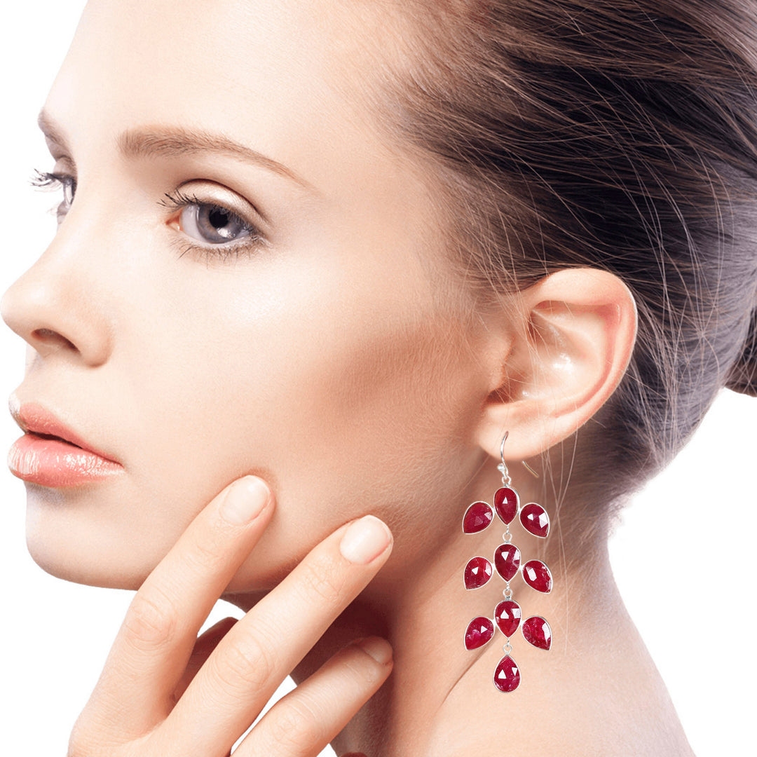 40-Carat Ruby Dangle Earrings from India - Leaf Cascade
