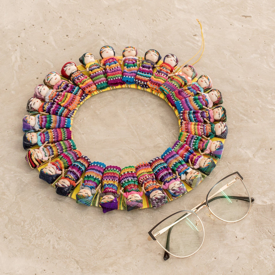 Cotton Worry Doll Wreath from Guatemala - Quitapena Happiness