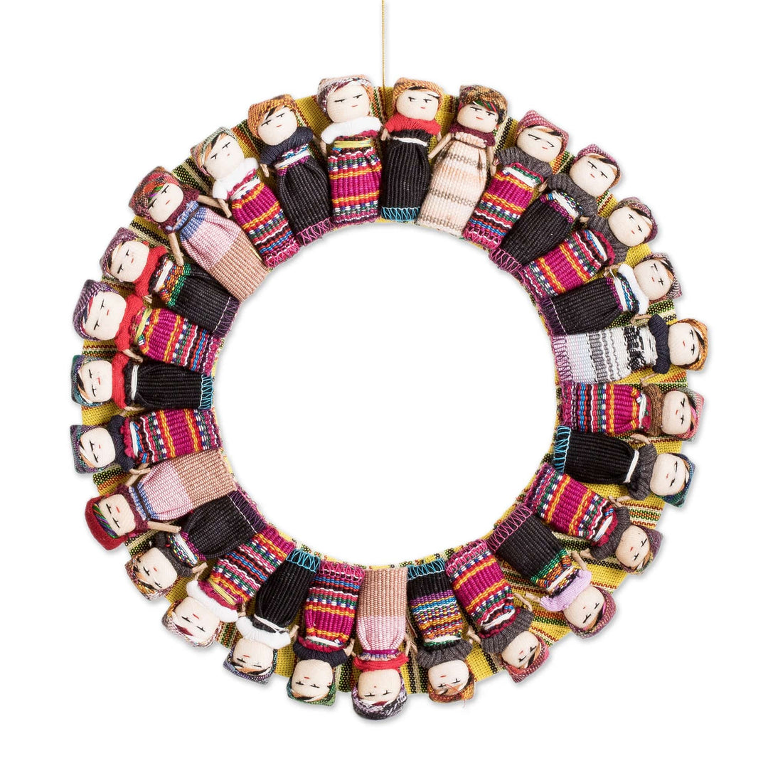 Cotton Worry Doll Wreath from Guatemala - Quitapena Happiness