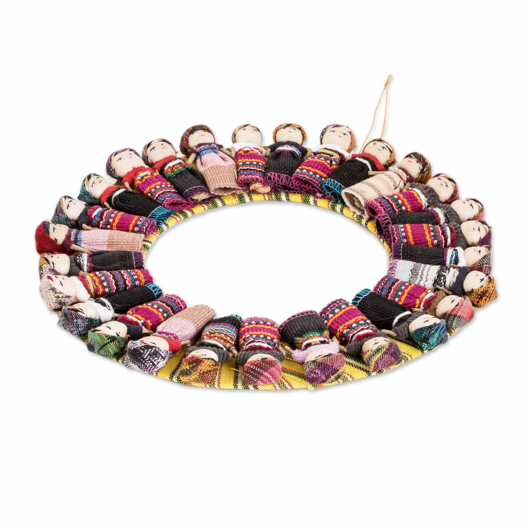 Cotton Worry Doll Wreath from Guatemala - Quitapena Happiness