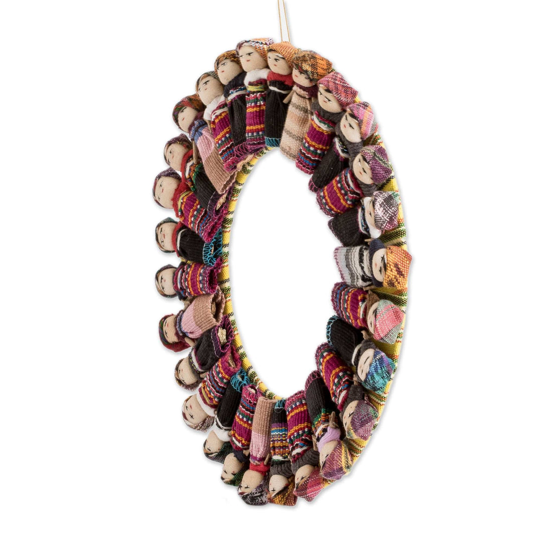 Cotton Worry Doll Wreath from Guatemala - Quitapena Happiness