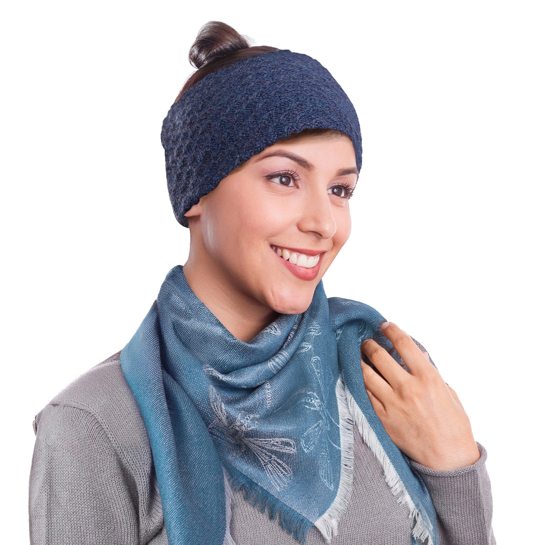 Wave Pattern 100% Baby Alpaca Headband in Blue from Peru - Passionate Waves in Blue