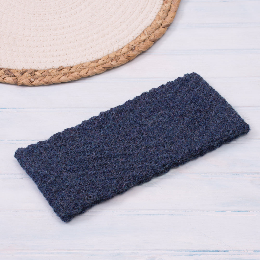 Wave Pattern 100% Baby Alpaca Headband in Blue from Peru - Passionate Waves in Blue