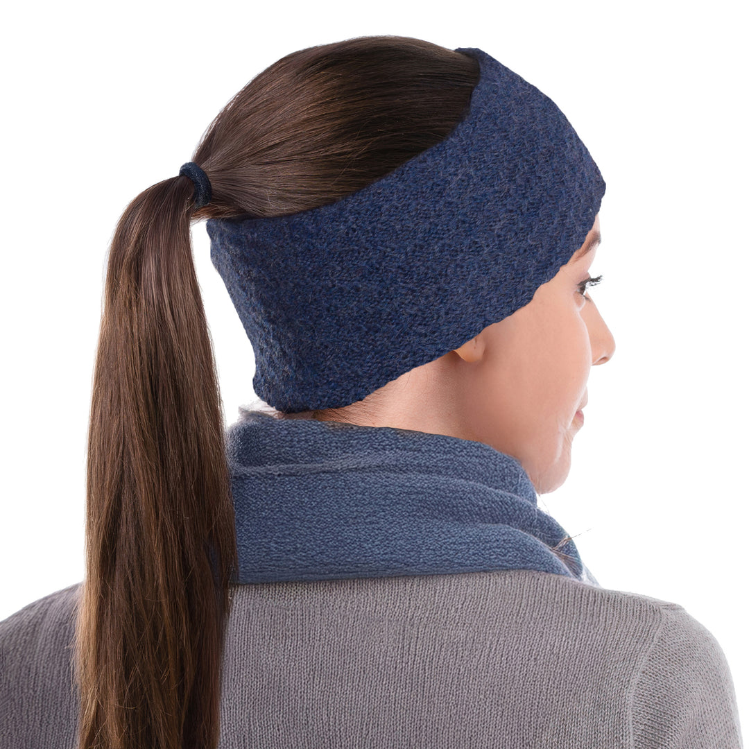 Wave Pattern 100% Baby Alpaca Headband in Blue from Peru - Passionate Waves in Blue
