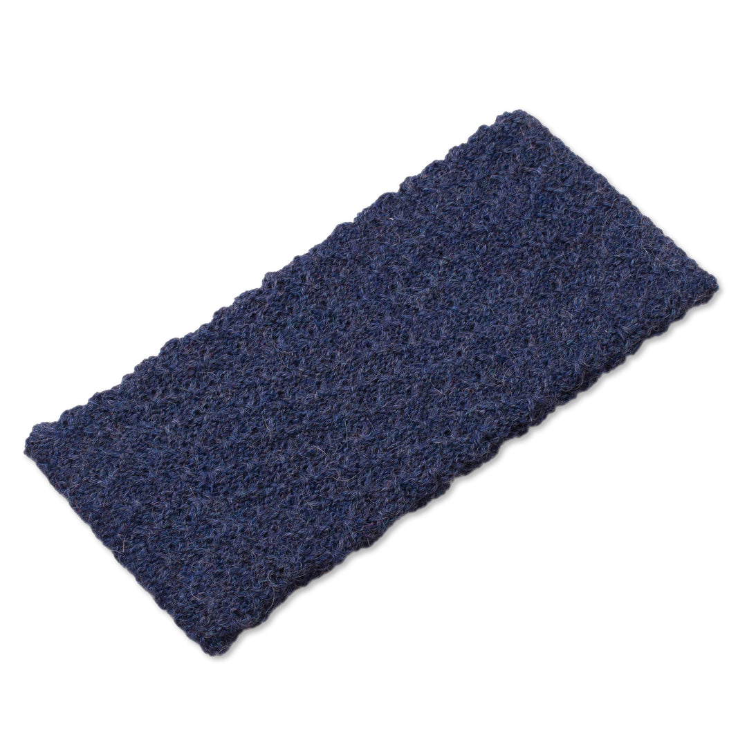 Wave Pattern 100% Baby Alpaca Headband in Blue from Peru - Passionate Waves in Blue