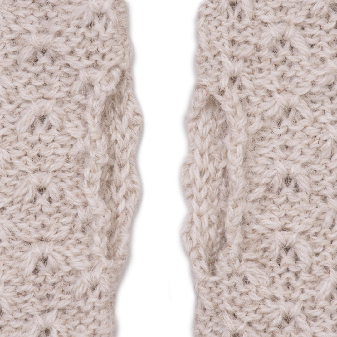 Patterned 100% Baby Alpaca Fingerless Mitts in Ivory - Gossamer Champagne