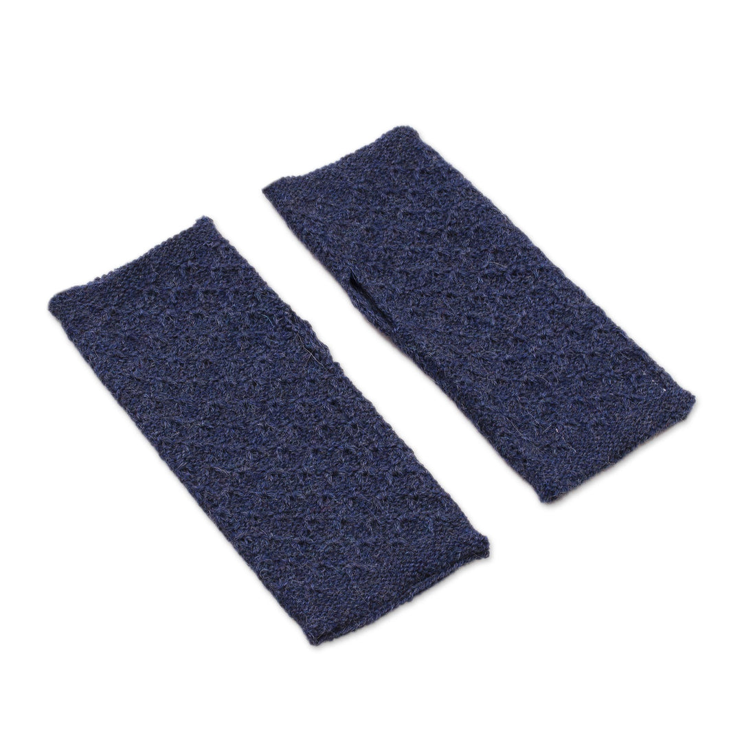 Patterned 100% Baby Alpaca Fingerless Mitts from Peru - Passionate Pattern in Indigo