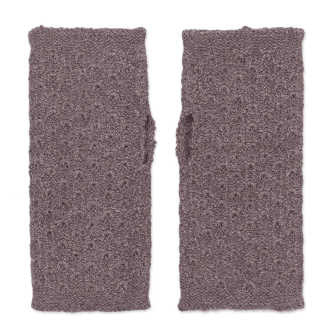 Patterned 100% Baby Alpaca Fingerless Mitts in Chestnut - Passionate Pattern in Chestnut