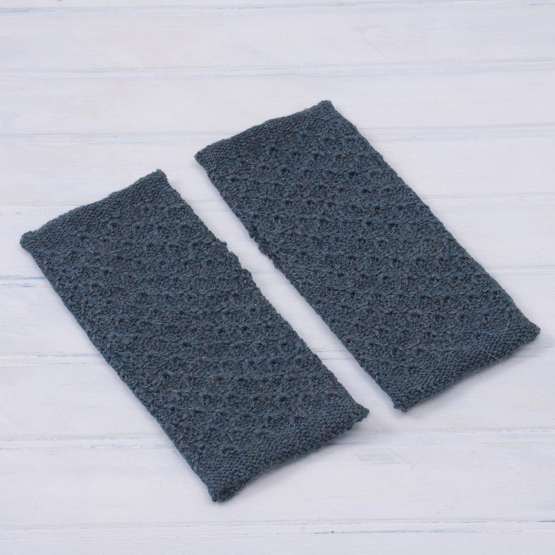 Patterned 100% Baby Alpaca Fingerless Mitts in Teal - Gossamer Teal