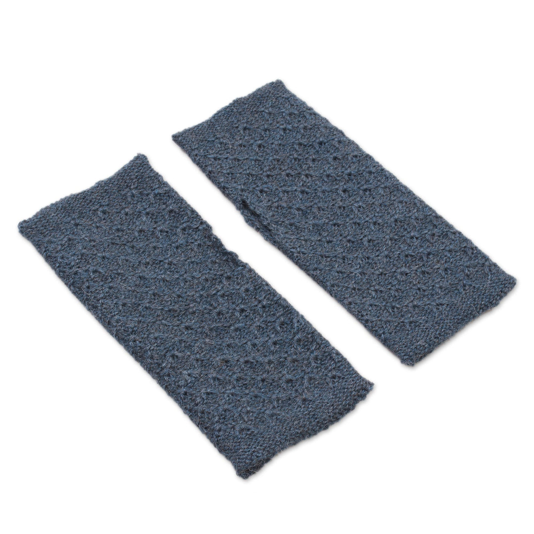 Patterned 100% Baby Alpaca Fingerless Mitts in Teal - Gossamer Teal