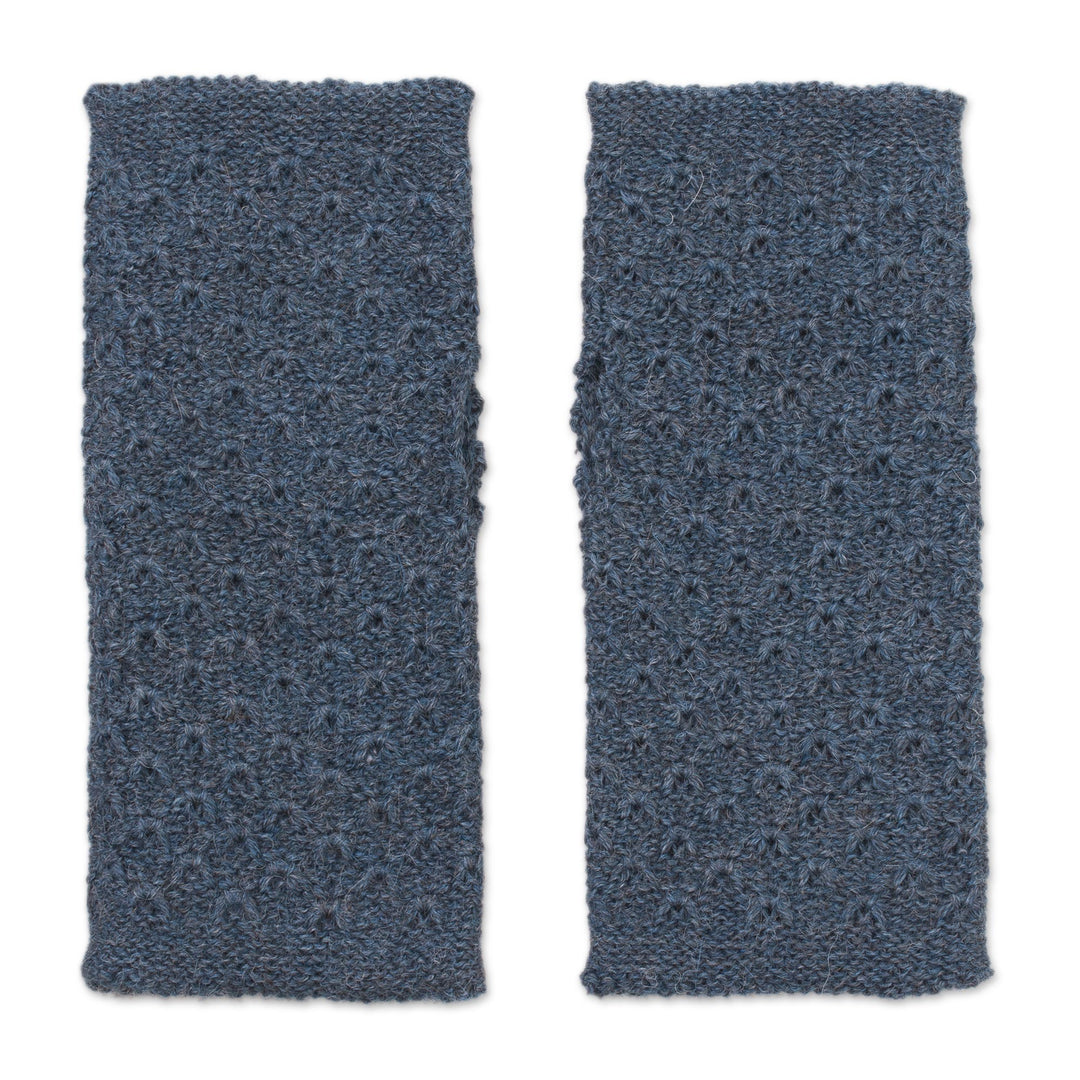 Patterned 100% Baby Alpaca Fingerless Mitts in Teal - Gossamer Teal