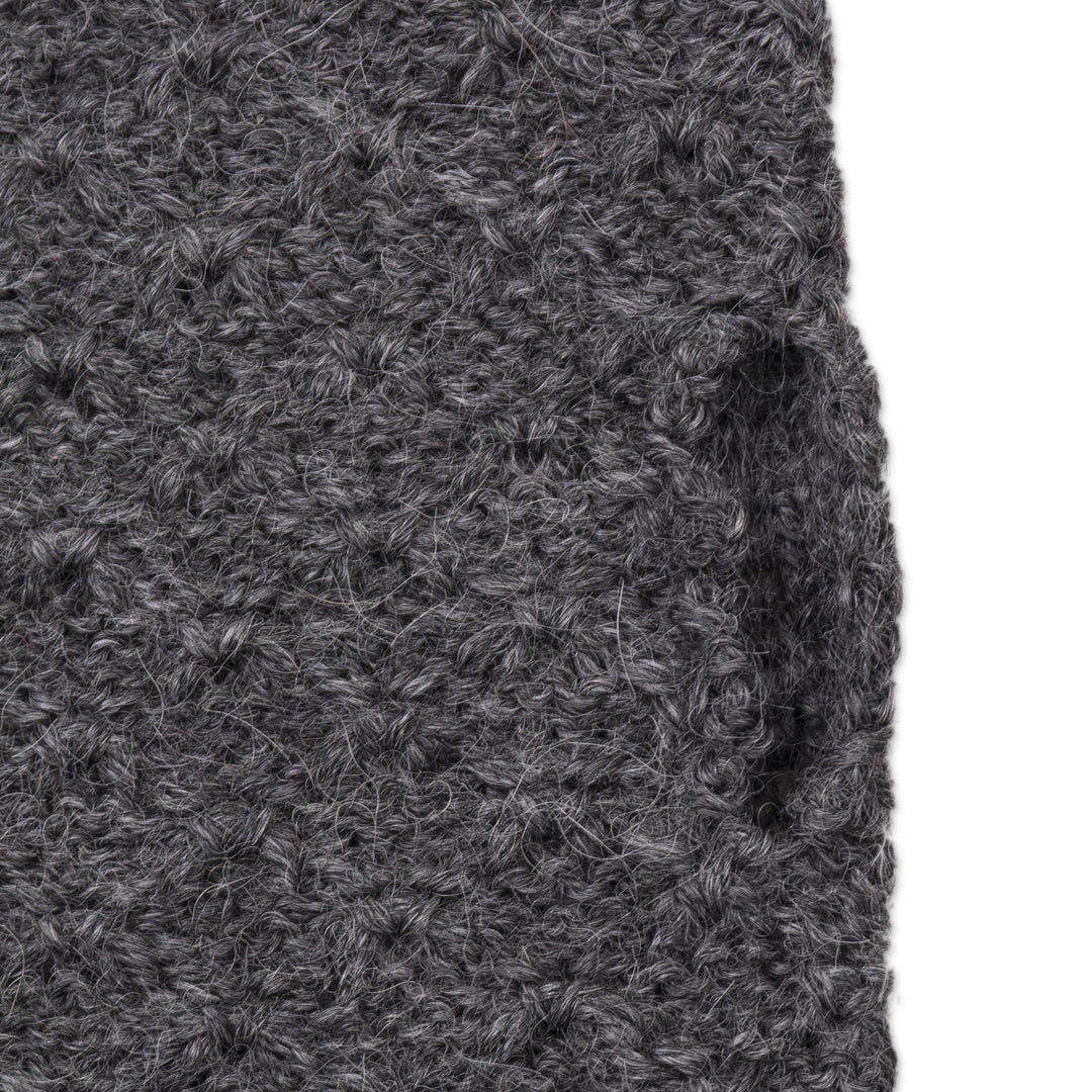 Patterned 100% Baby Alpaca Fingerless Mitts in Graphite - Gossamer in Graphite