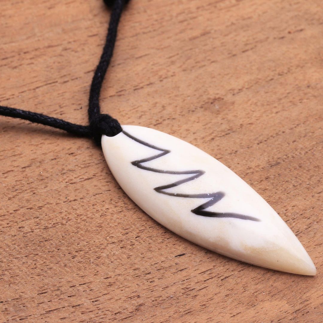 Lightning Bolt Bone and Resin Pendant Necklace from Bali - Beautiful Lightning