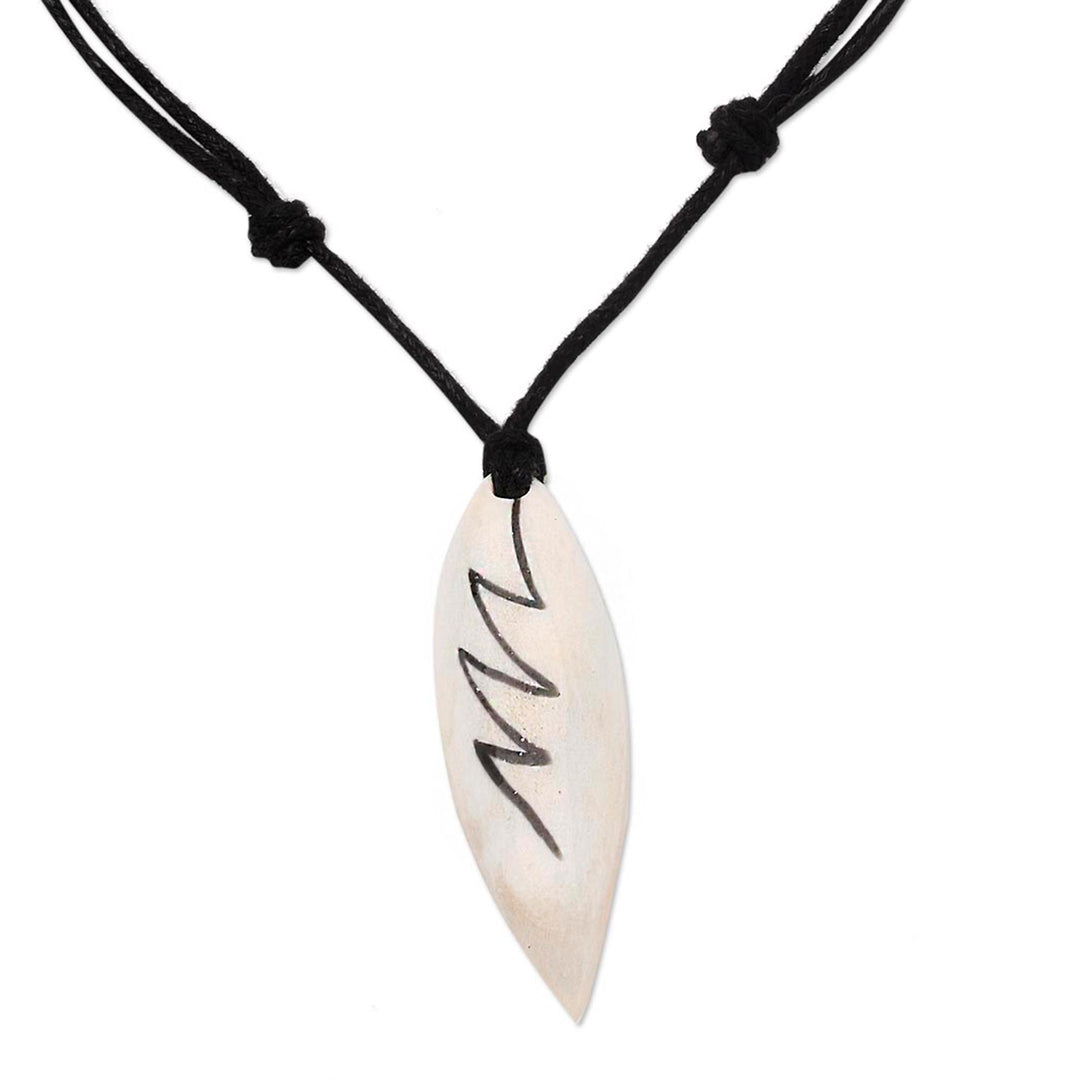 Lightning Bolt Bone and Resin Pendant Necklace from Bali - Beautiful Lightning