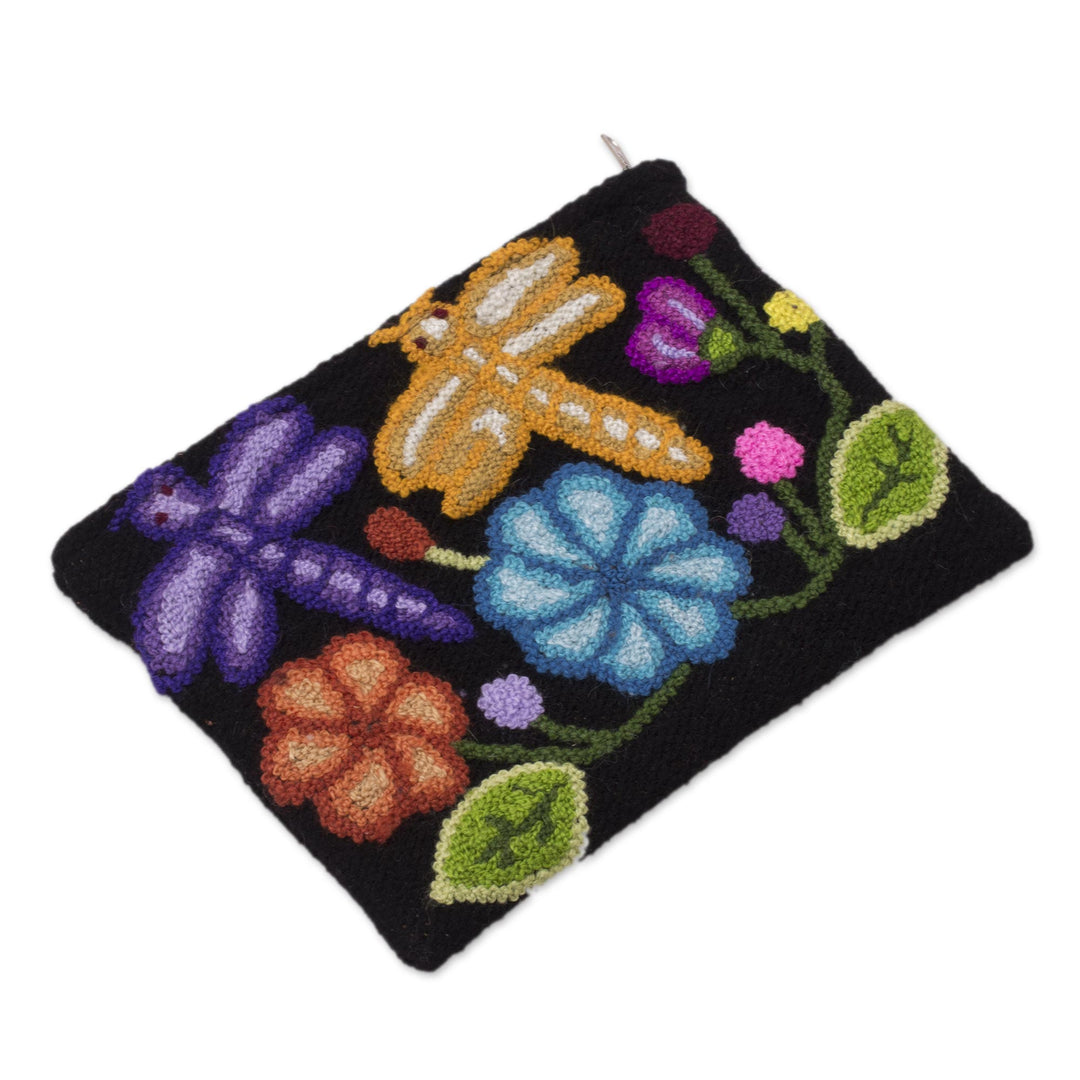 Dragonfly Pattern Embroidered Wool Clutch from Peru - Dragonflies in Nature