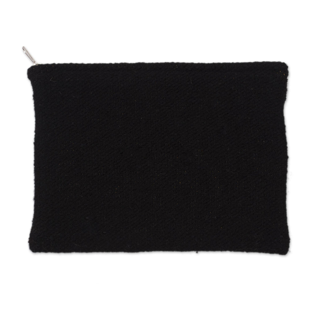 Blue Floral Embroidered Wool Clutch from Peru - Floral Nature