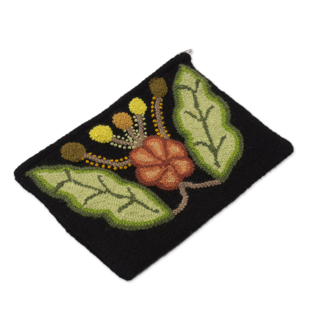 Embroidered Floral Wool Clutch from Peru - Queen Flower