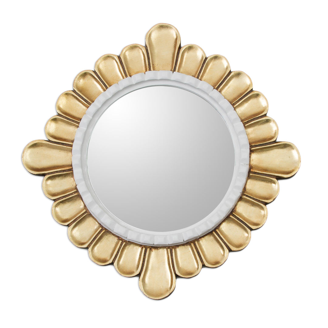 Petal Motif Bronze Gilded Wood Wall Mirror from Peru - Colonial Petals