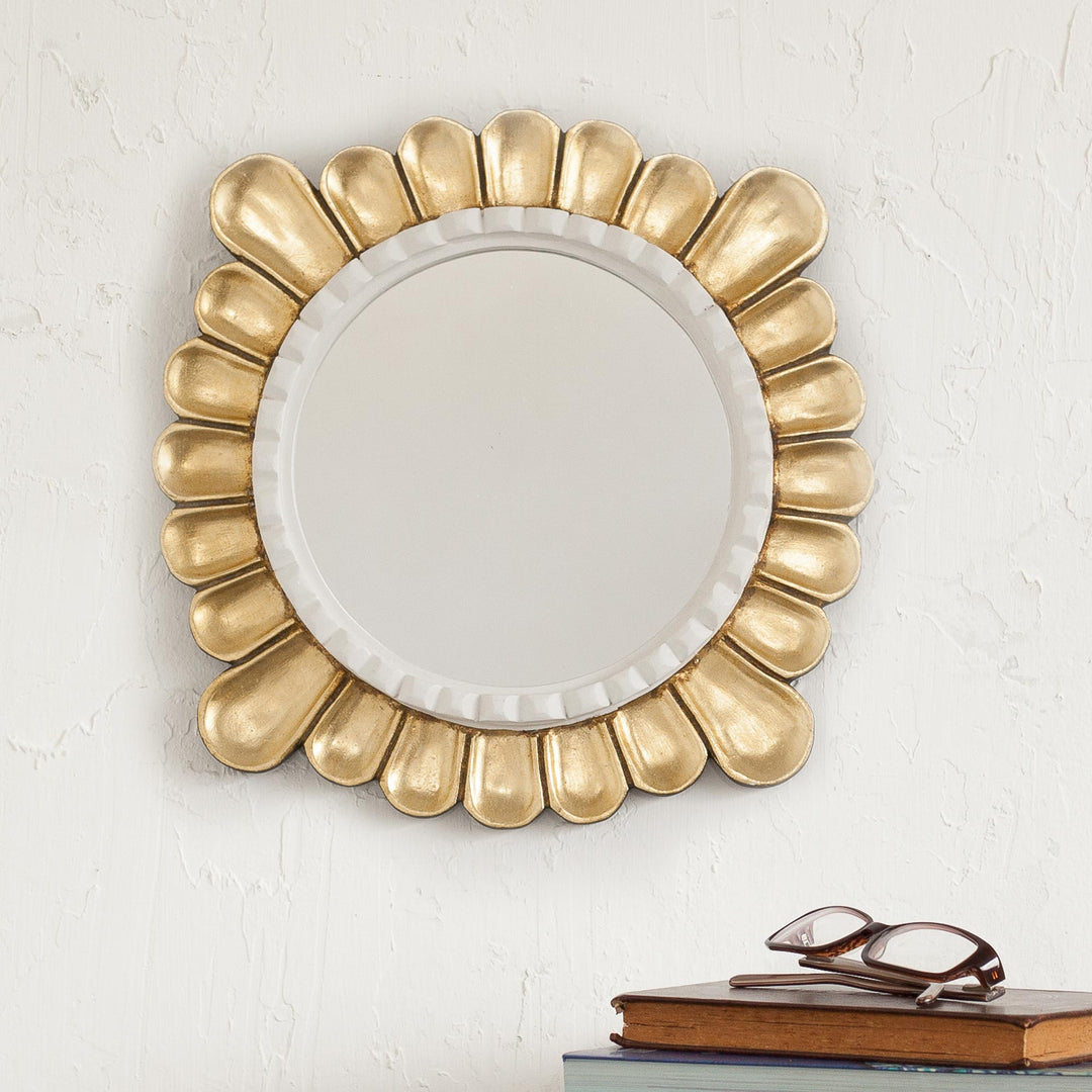 Petal Motif Bronze Gilded Wood Wall Mirror from Peru - Colonial Petals