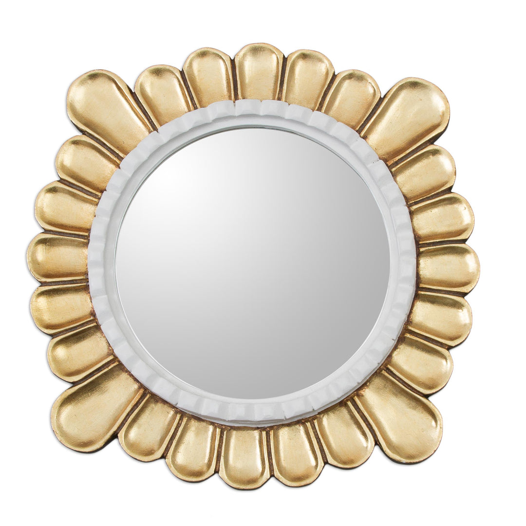 Petal Motif Bronze Gilded Wood Wall Mirror from Peru - Colonial Petals