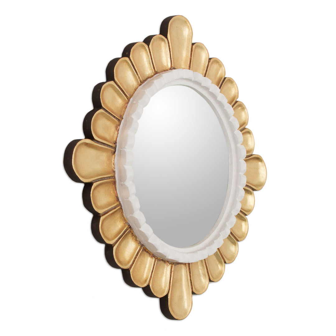 Petal Motif Bronze Gilded Wood Wall Mirror from Peru - Colonial Petals