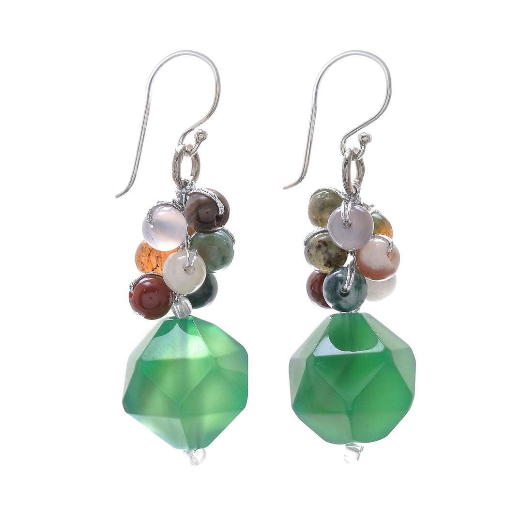Multi-Gemstone Beaded Cluster Earrings in Green - Beautiful Glam in Green