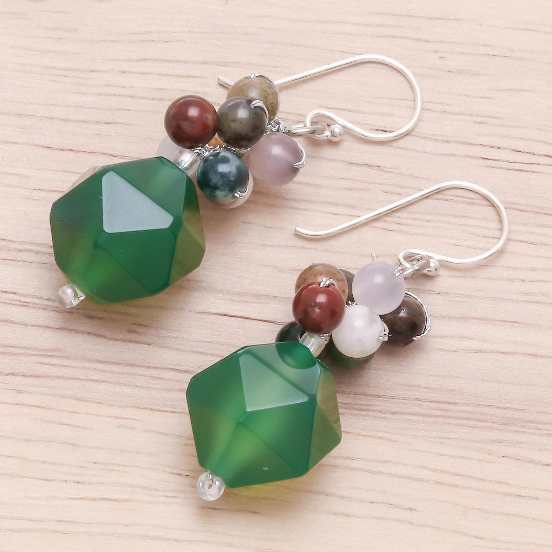 Multi-Gemstone Beaded Cluster Earrings in Green - Beautiful Glam in Green