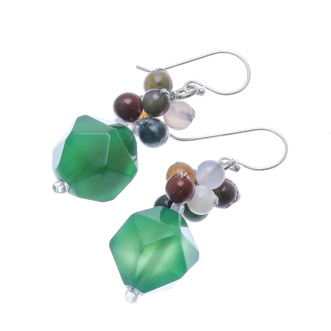 Multi-Gemstone Beaded Cluster Earrings in Green - Beautiful Glam in Green
