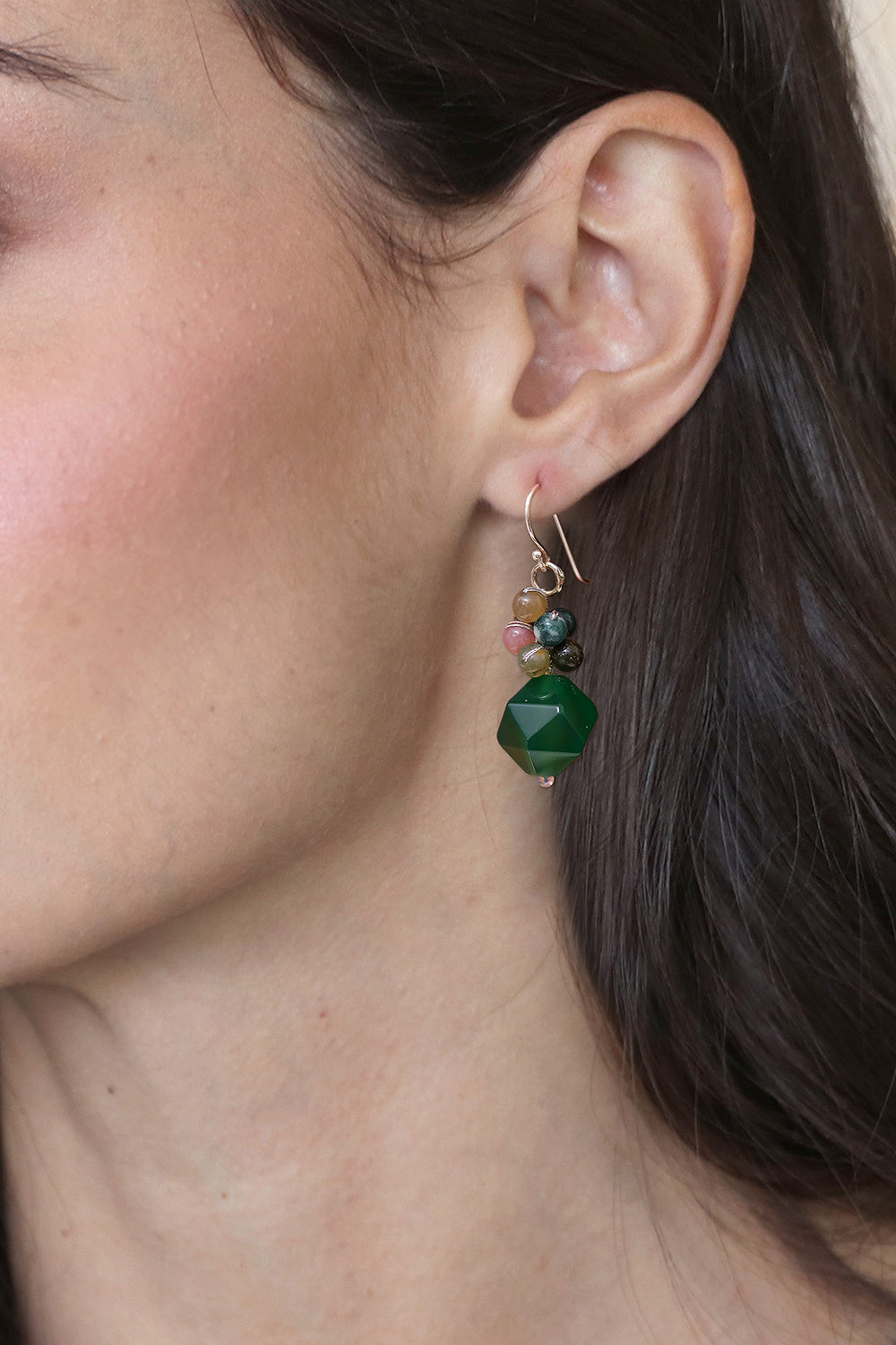 Multi-Gemstone Beaded Cluster Earrings in Green - Beautiful Glam in Green