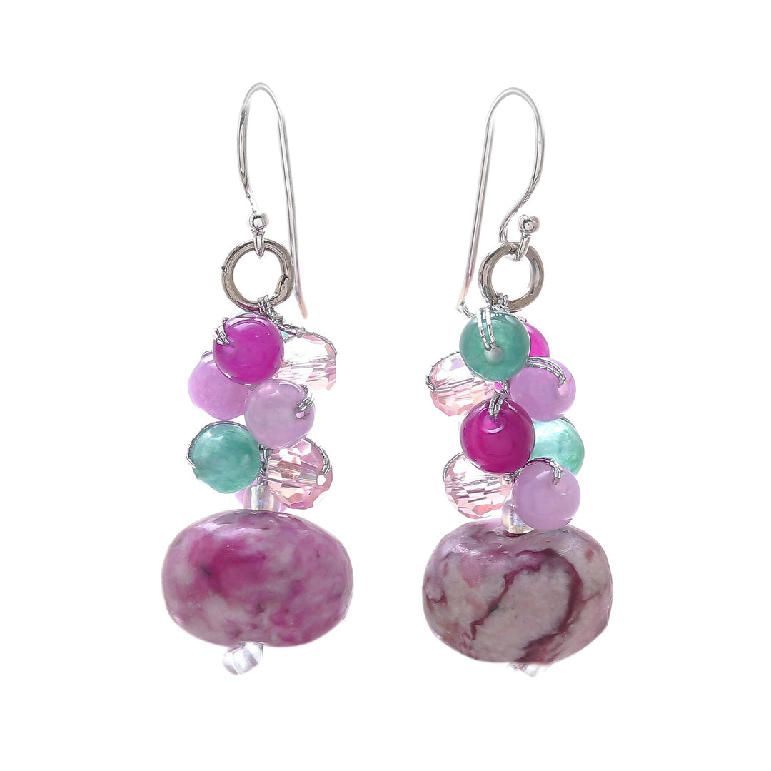 Jasper and Quartz Beaded Cluster Earrings from Thailand - Exotic Colors