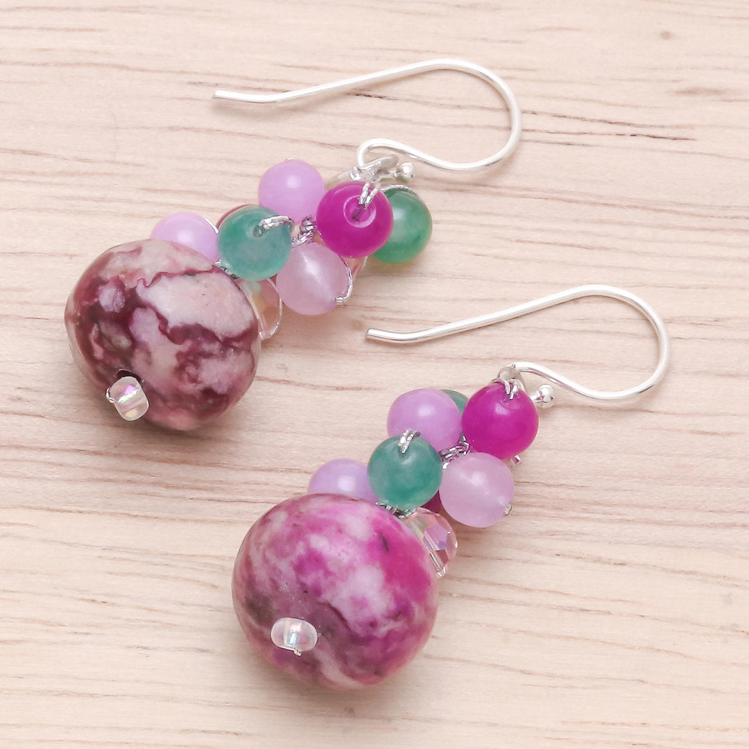 Jasper and Quartz Beaded Cluster Earrings from Thailand - Exotic Colors