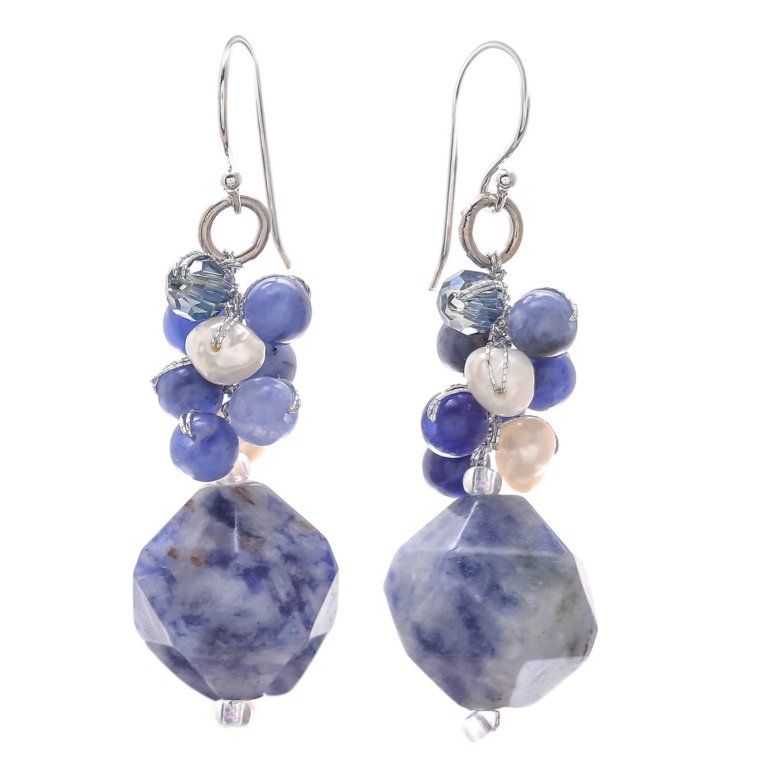Lapis Lazuli and Cultured Pearl Beaded Cluster Earrings - Beautiful Glam