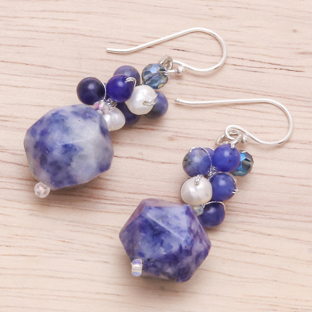 Lapis Lazuli and Cultured Pearl Beaded Cluster Earrings - Beautiful Glam