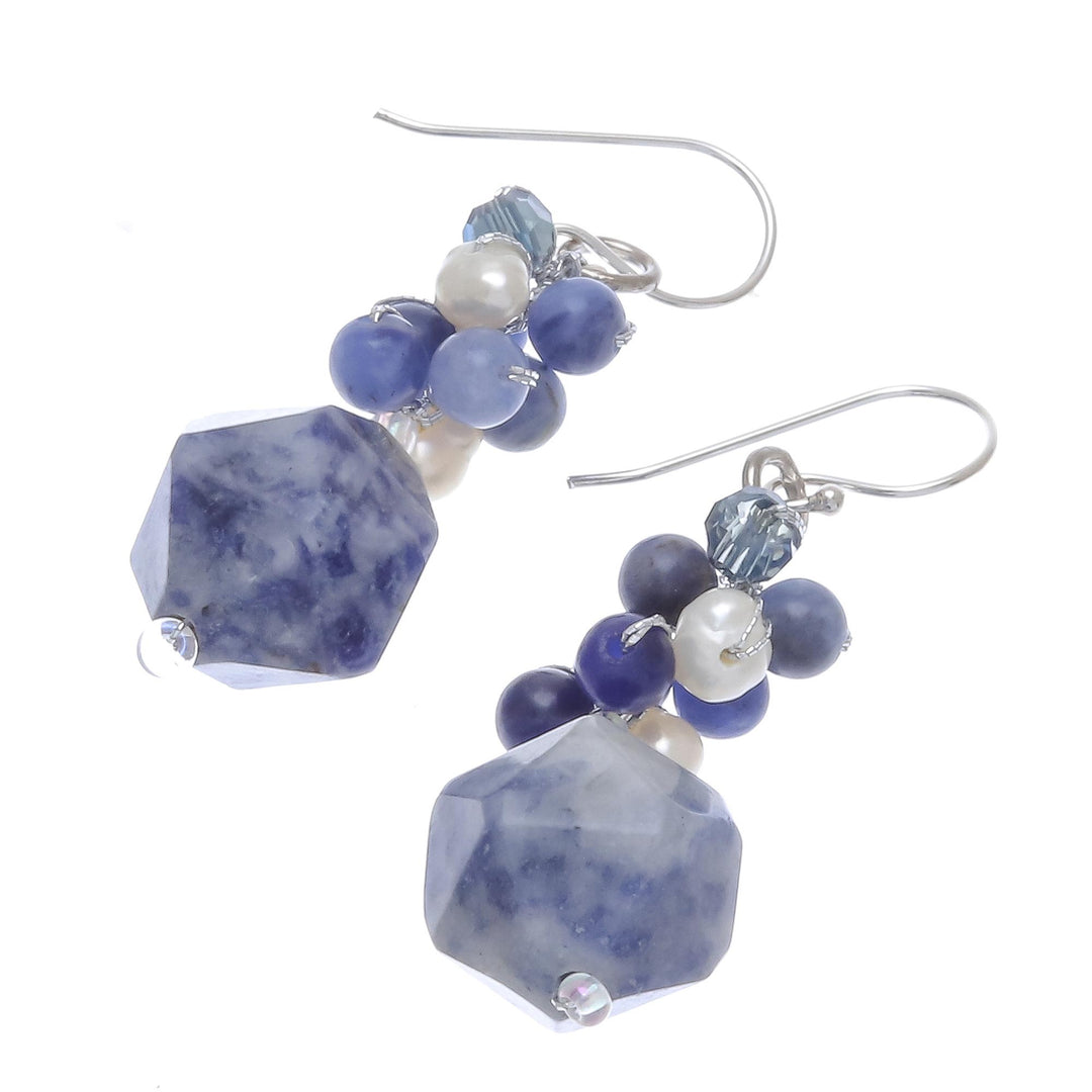 Lapis Lazuli and Cultured Pearl Beaded Cluster Earrings - Beautiful Glam